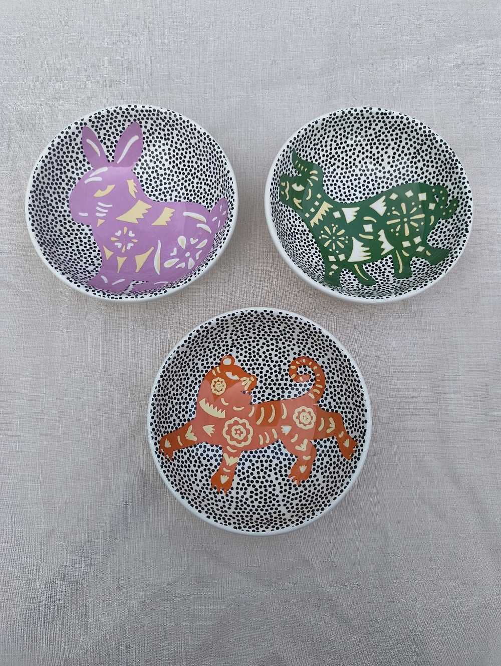 Set of 3 Coton Colors by Laura Johnson Chinese Zodiac Bowls
